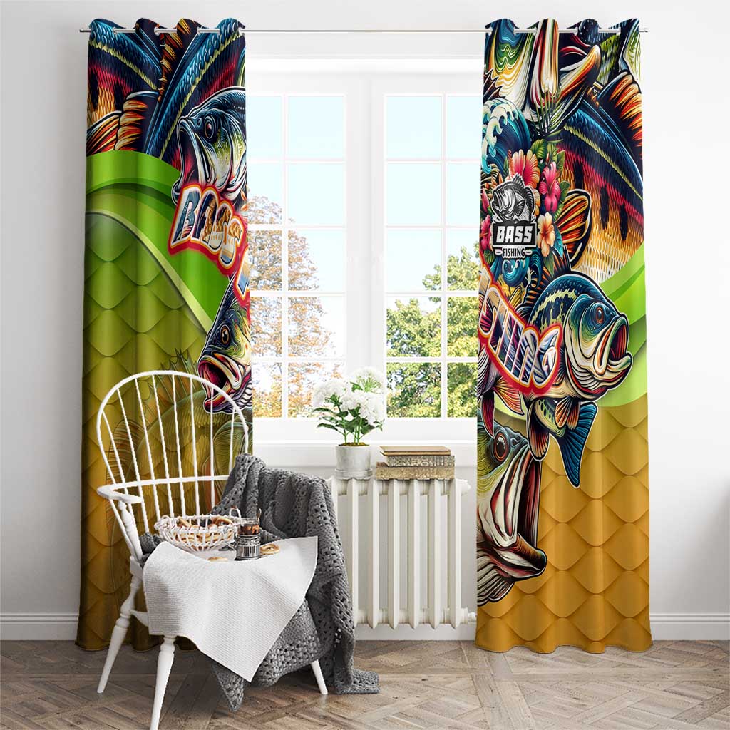 Bass Fishing Window Curtain Tropical Explosion Angler Design - Wonder Print Shop