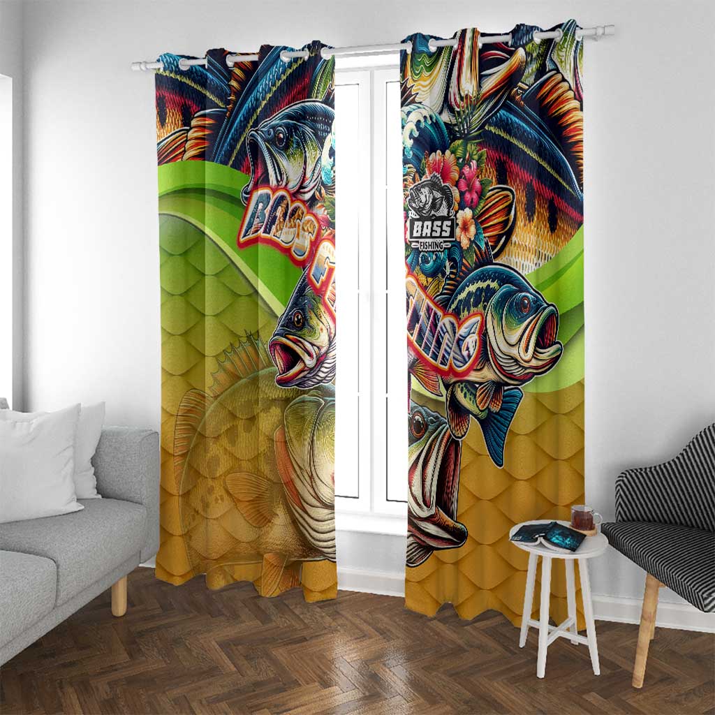 Bass Fishing Window Curtain Tropical Explosion Angler Design - Wonder Print Shop