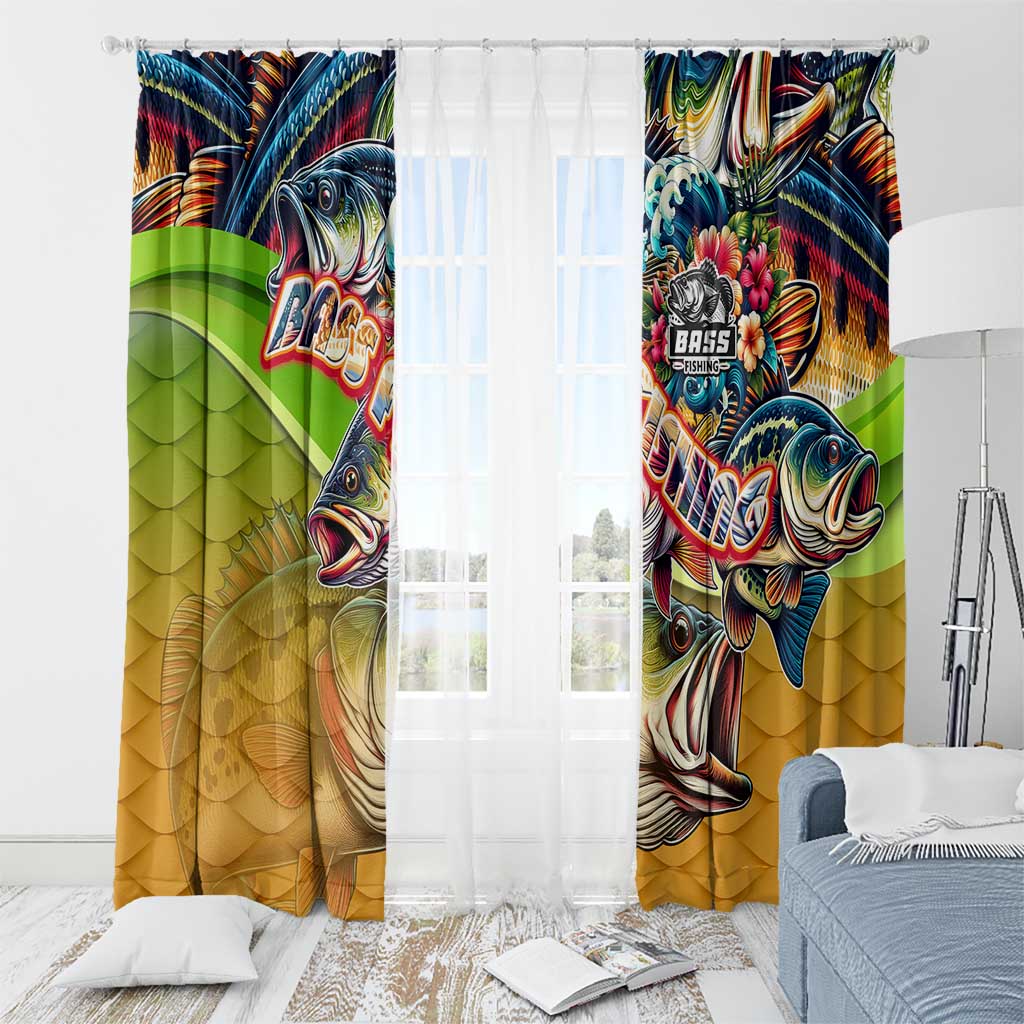 Bass Fishing Window Curtain Tropical Explosion Angler Design - Wonder Print Shop