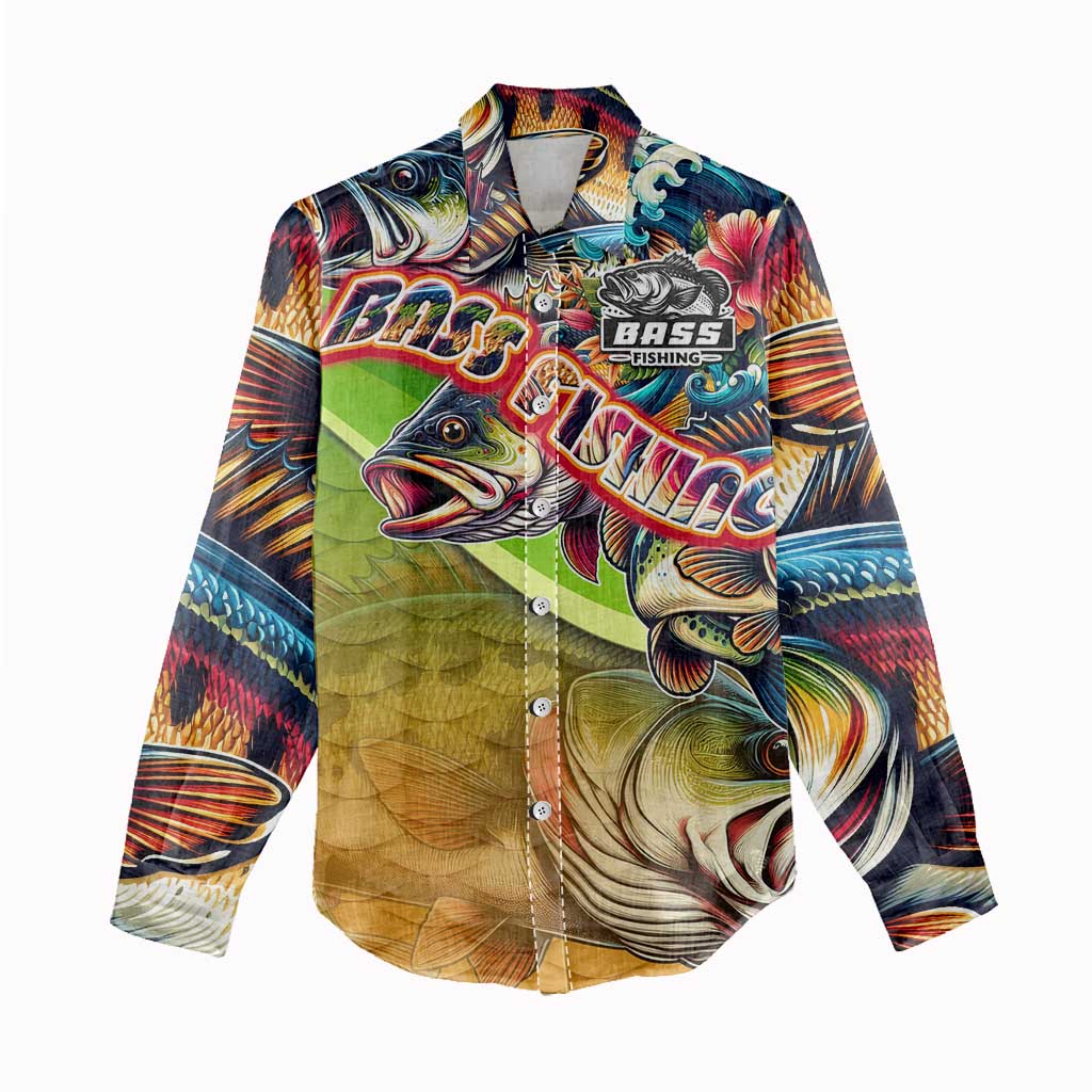 Bass Fishing Women Casual Shirt Tropical Explosion Angler Design - Wonder Print Shop