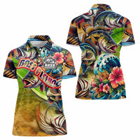 Bass Fishing Women Polo Shirt Tropical Explosion Angler Design - Wonder Print Shop