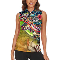 Bass Fishing Women Sleeveless Polo Shirt Tropical Explosion Angler Design - Wonder Print Shop