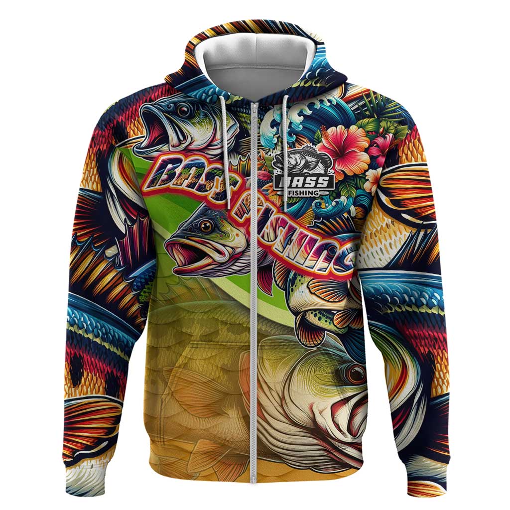 Bass Fishing Zip Hoodie Tropical Explosion Angler Design - Wonder Print Shop