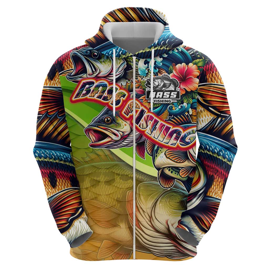 Bass Fishing Zip Hoodie Tropical Explosion Angler Design - Wonder Print Shop