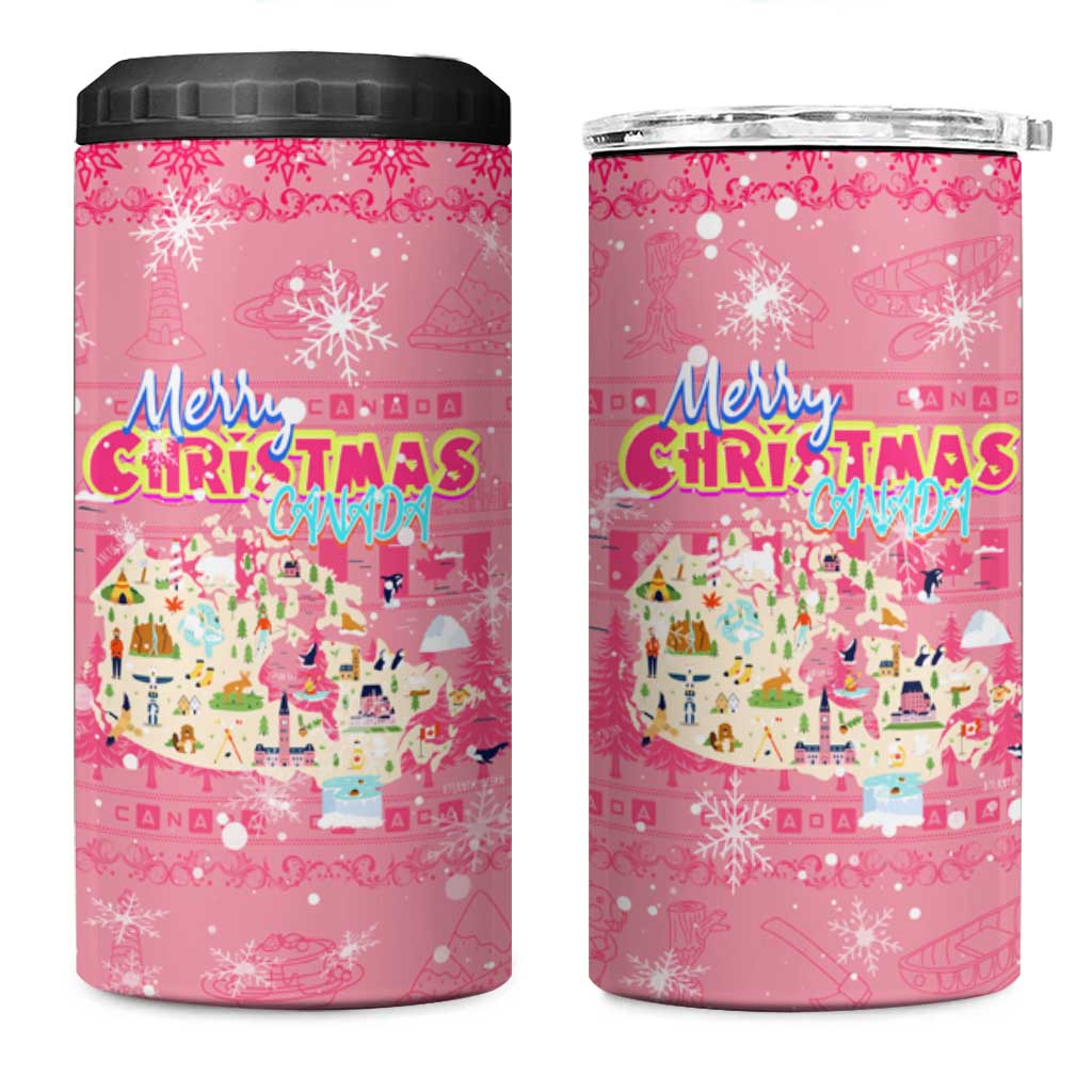 Merry Christmas Canada 4 in 1 Can Cooler Tumbler Xmas Travel Map - Wonder Print Shop