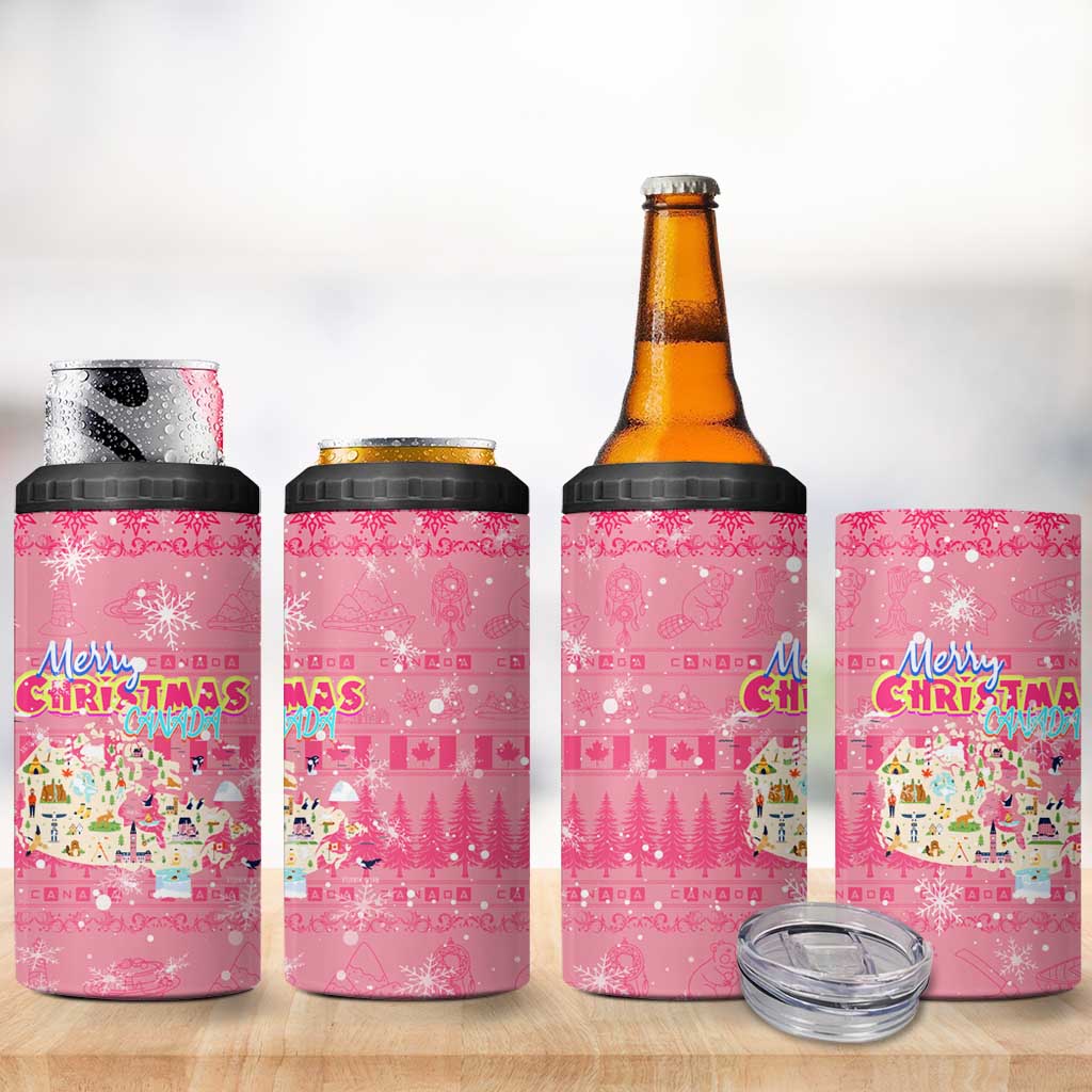 Merry Christmas Canada 4 in 1 Can Cooler Tumbler Xmas Travel Map - Wonder Print Shop