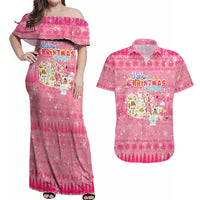 Merry Christmas Canada Couples Matching Off Shoulder Maxi Dress and Hawaiian Shirt Xmas Travel Map - Wonder Print Shop