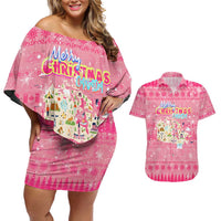 Merry Christmas Canada Couples Matching Off Shoulder Short Dress and Hawaiian Shirt Xmas Travel Map - Wonder Print Shop