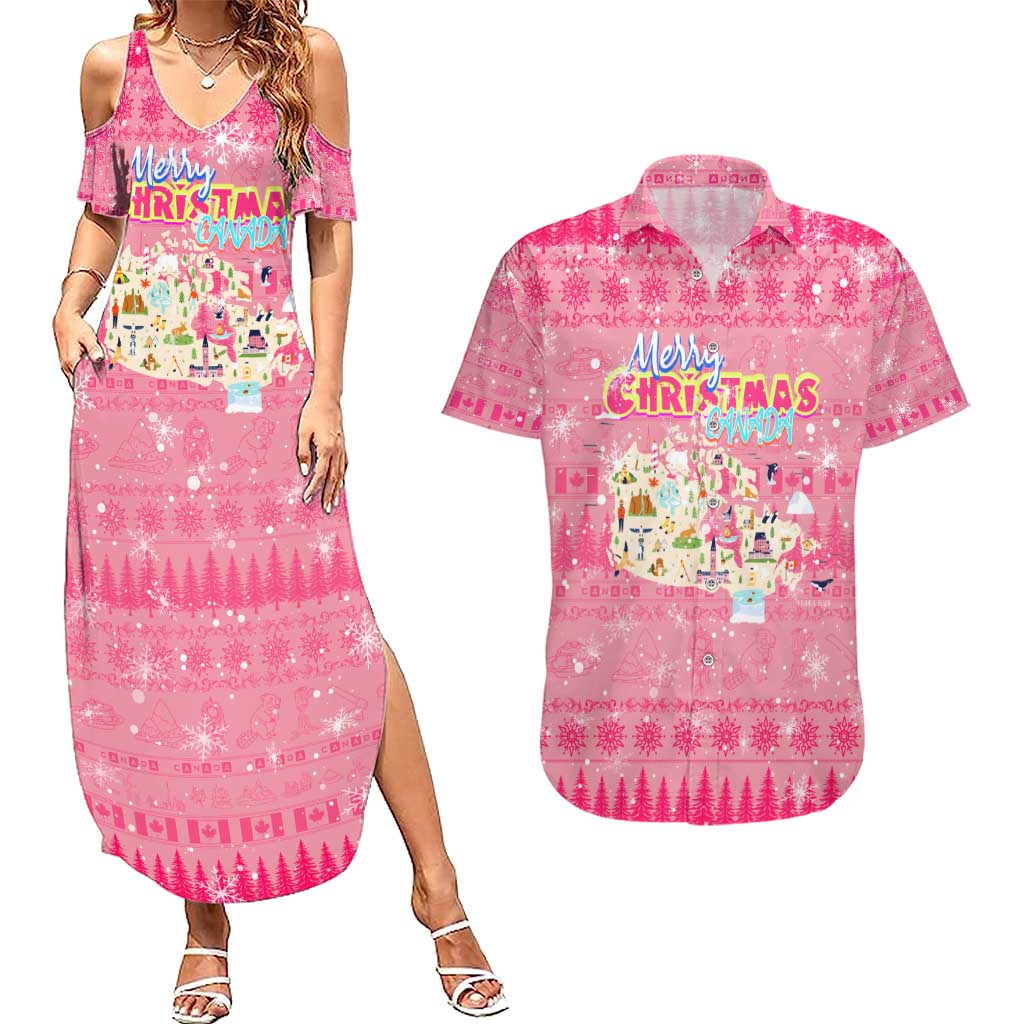 Merry Christmas Canada Couples Matching Summer Maxi Dress and Hawaiian Shirt Xmas Travel Map - Wonder Print Shop