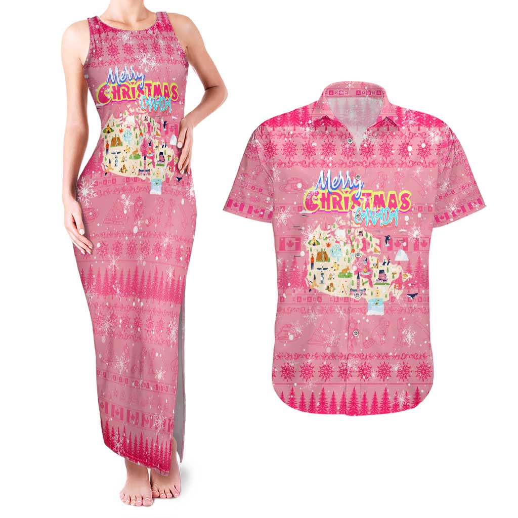 Merry Christmas Canada Couples Matching Tank Maxi Dress and Hawaiian Shirt Xmas Travel Map - Wonder Print Shop