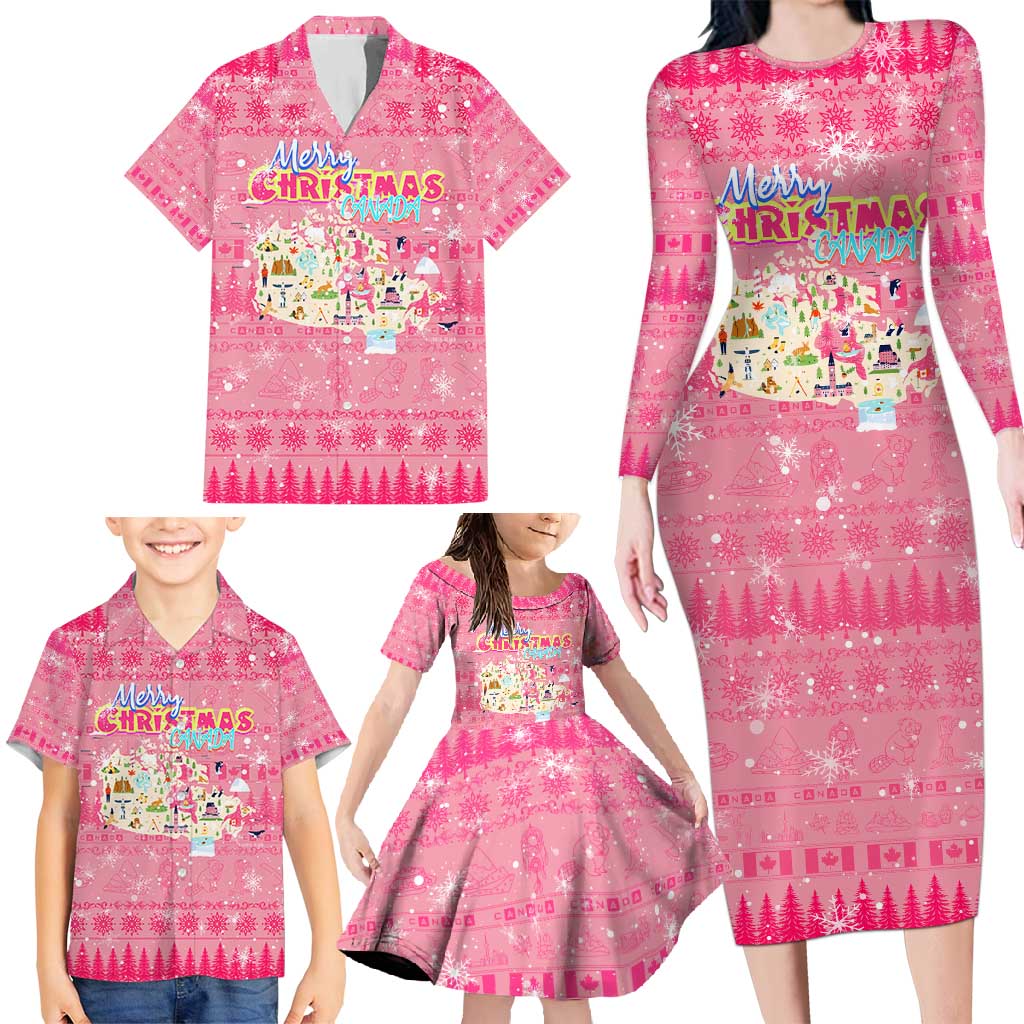 Merry Christmas Canada Family Matching Long Sleeve Bodycon Dress and Hawaiian Shirt Xmas Travel Map - Wonder Print Shop