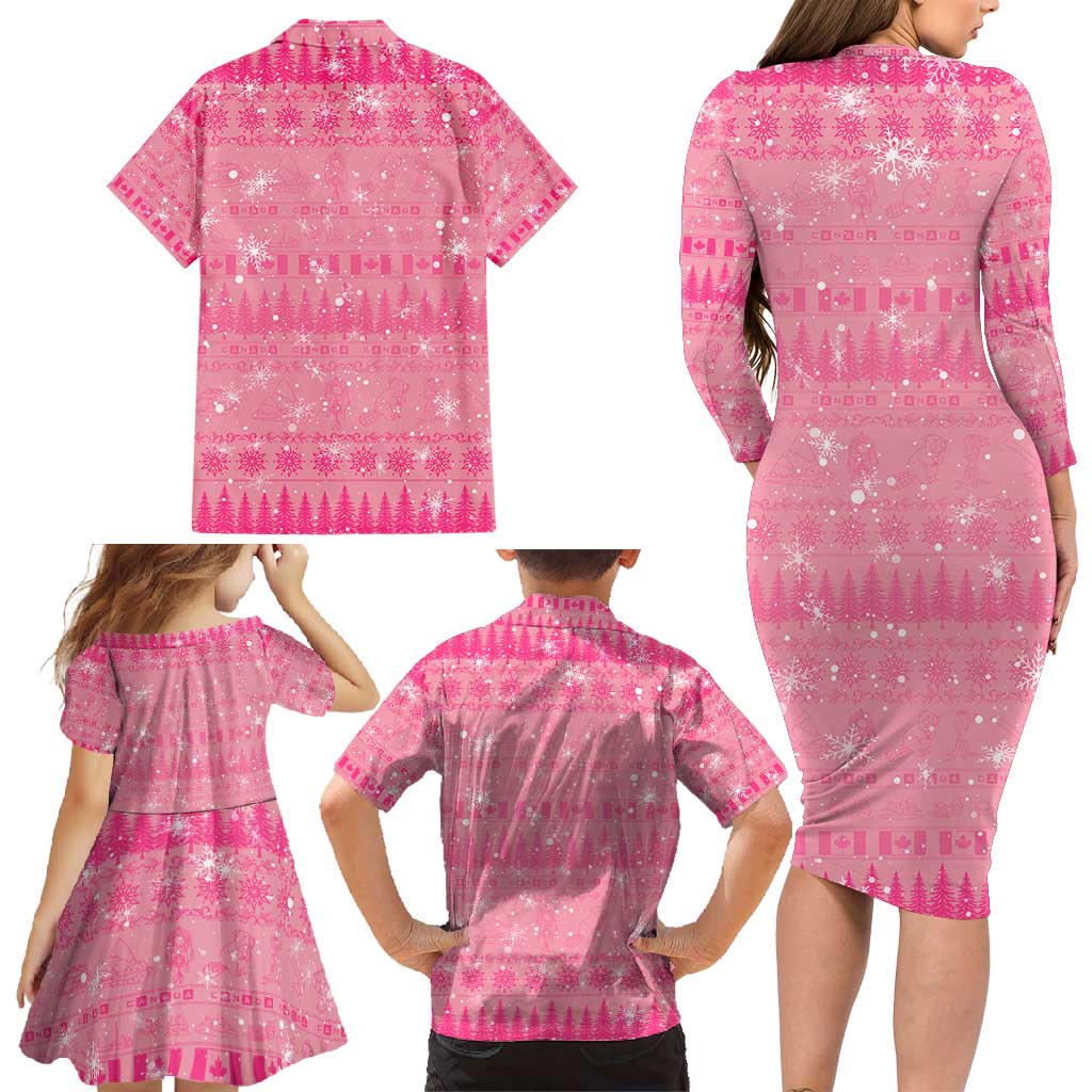 Merry Christmas Canada Family Matching Long Sleeve Bodycon Dress and Hawaiian Shirt Xmas Travel Map - Wonder Print Shop