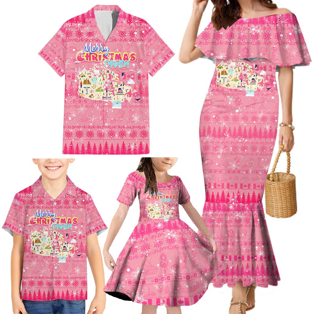Merry Christmas Canada Family Matching Mermaid Dress and Hawaiian Shirt Xmas Travel Map - Wonder Print Shop