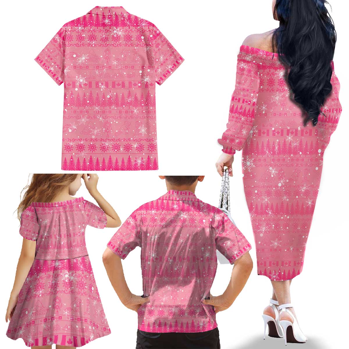 Merry Christmas Canada Family Matching Off The Shoulder Long Sleeve Dress and Hawaiian Shirt Xmas Travel Map - Wonder Print Shop