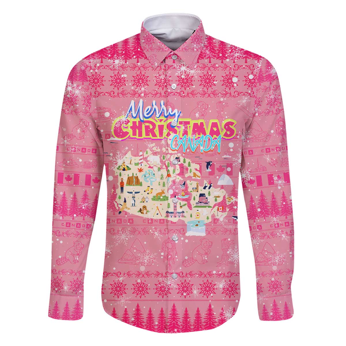 Merry Christmas Canada Family Matching Off The Shoulder Long Sleeve Dress and Hawaiian Shirt Xmas Travel Map - Wonder Print Shop