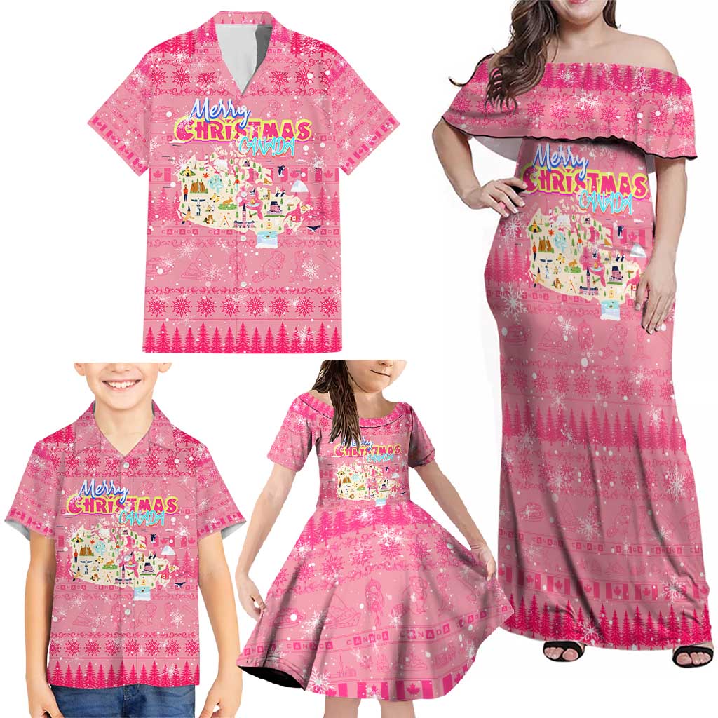 Merry Christmas Canada Family Matching Off Shoulder Maxi Dress and Hawaiian Shirt Xmas Travel Map - Wonder Print Shop
