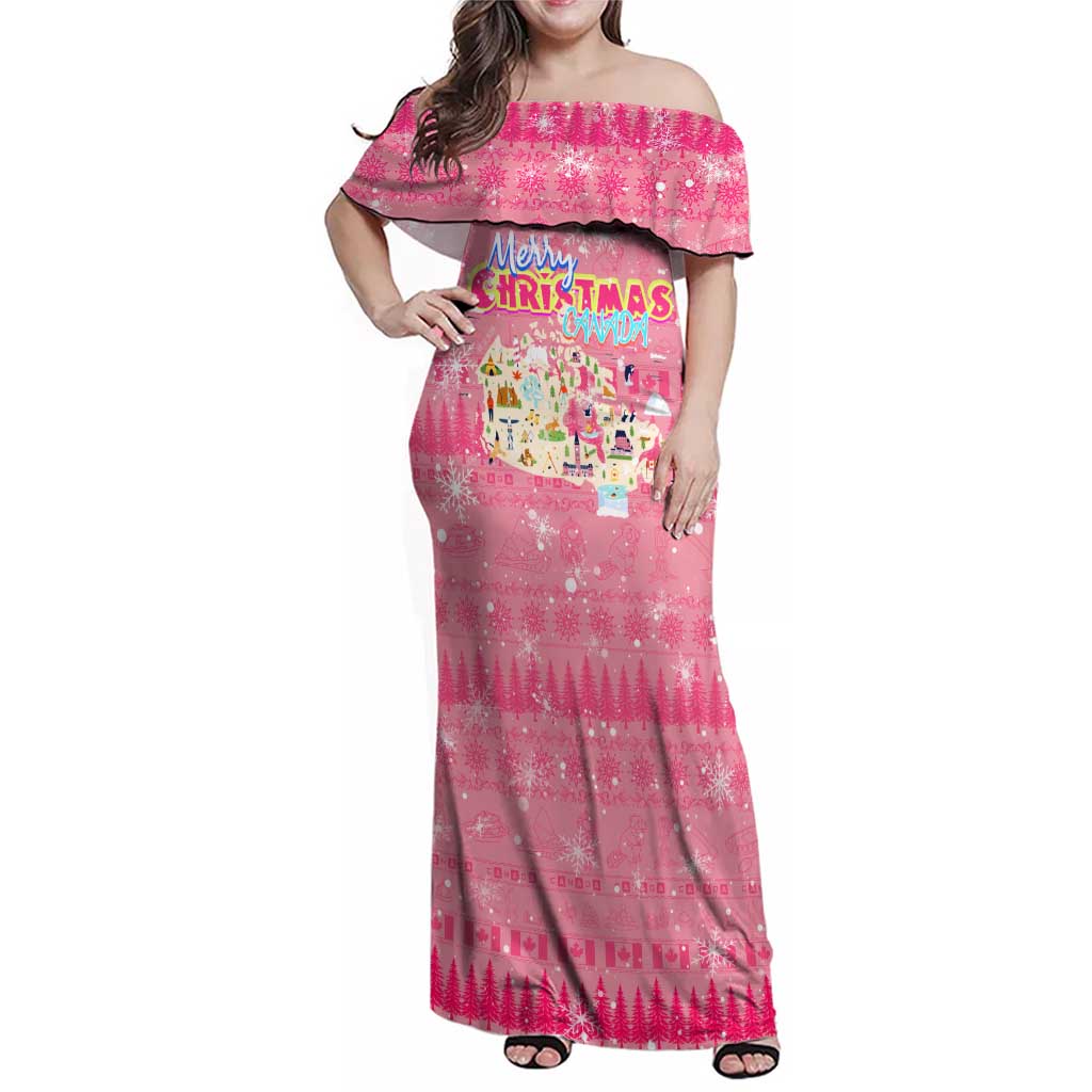 Merry Christmas Canada Family Matching Off Shoulder Maxi Dress and Hawaiian Shirt Xmas Travel Map - Wonder Print Shop