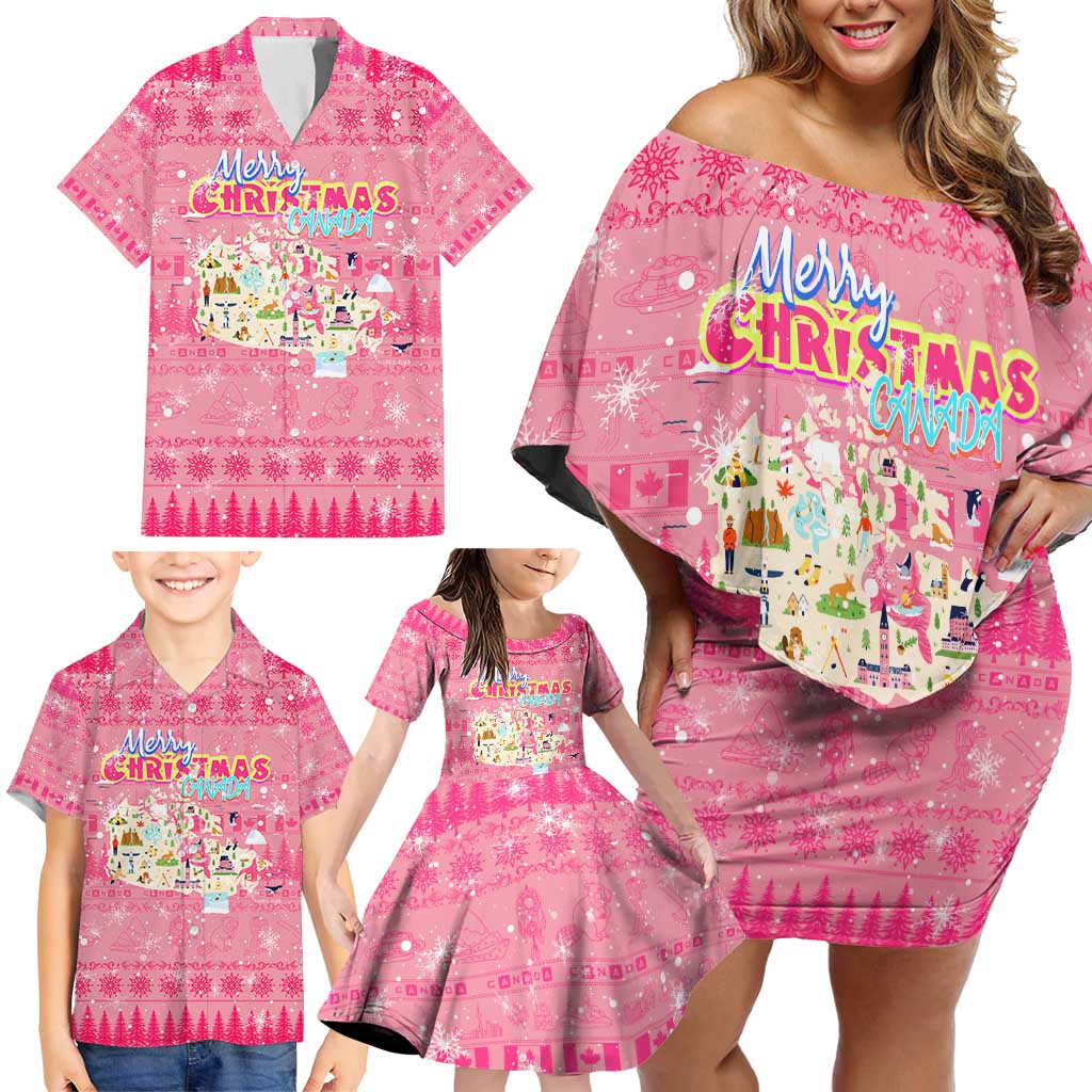 Merry Christmas Canada Family Matching Off Shoulder Short Dress and Hawaiian Shirt Xmas Travel Map - Wonder Print Shop