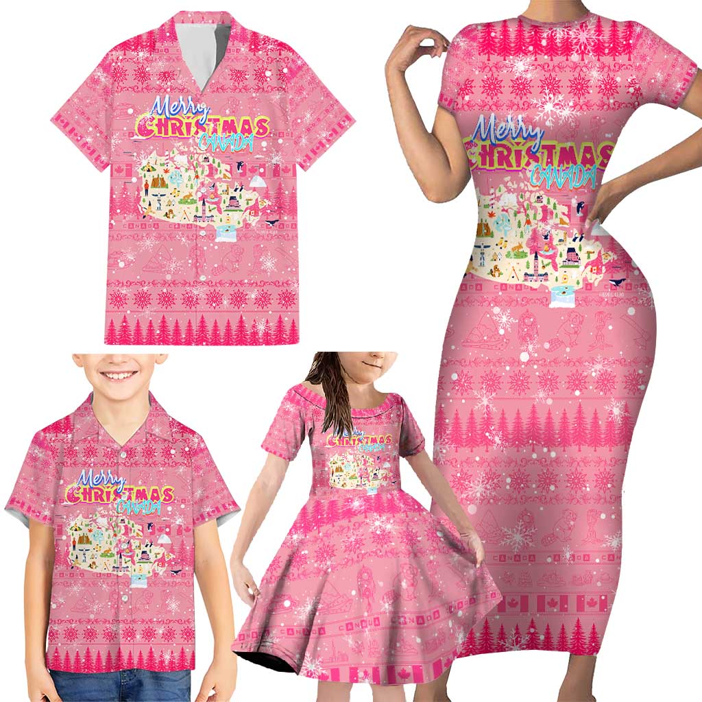 Merry Christmas Canada Family Matching Short Sleeve Bodycon Dress and Hawaiian Shirt Xmas Travel Map - Wonder Print Shop