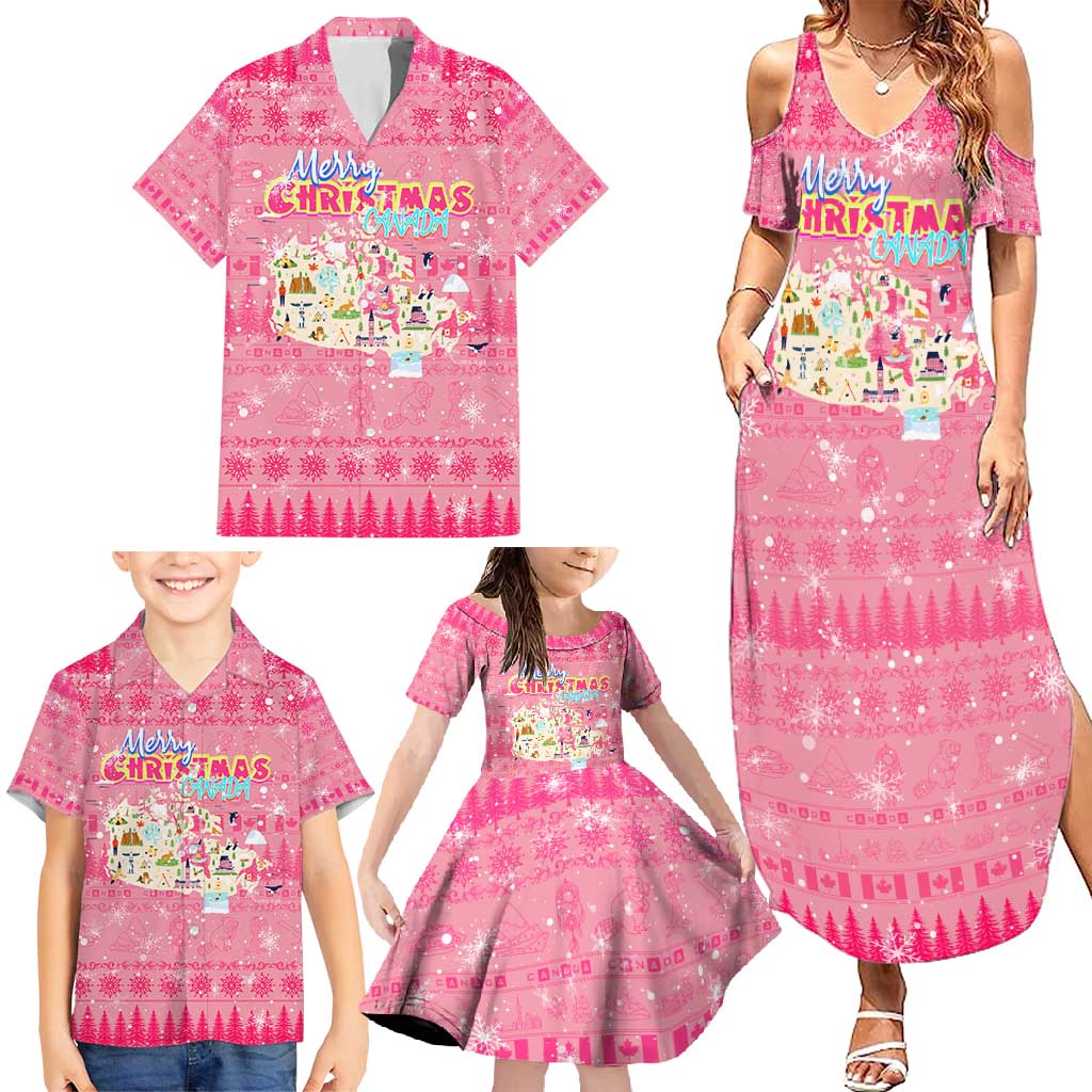 Merry Christmas Canada Family Matching Summer Maxi Dress and Hawaiian Shirt Xmas Travel Map - Wonder Print Shop