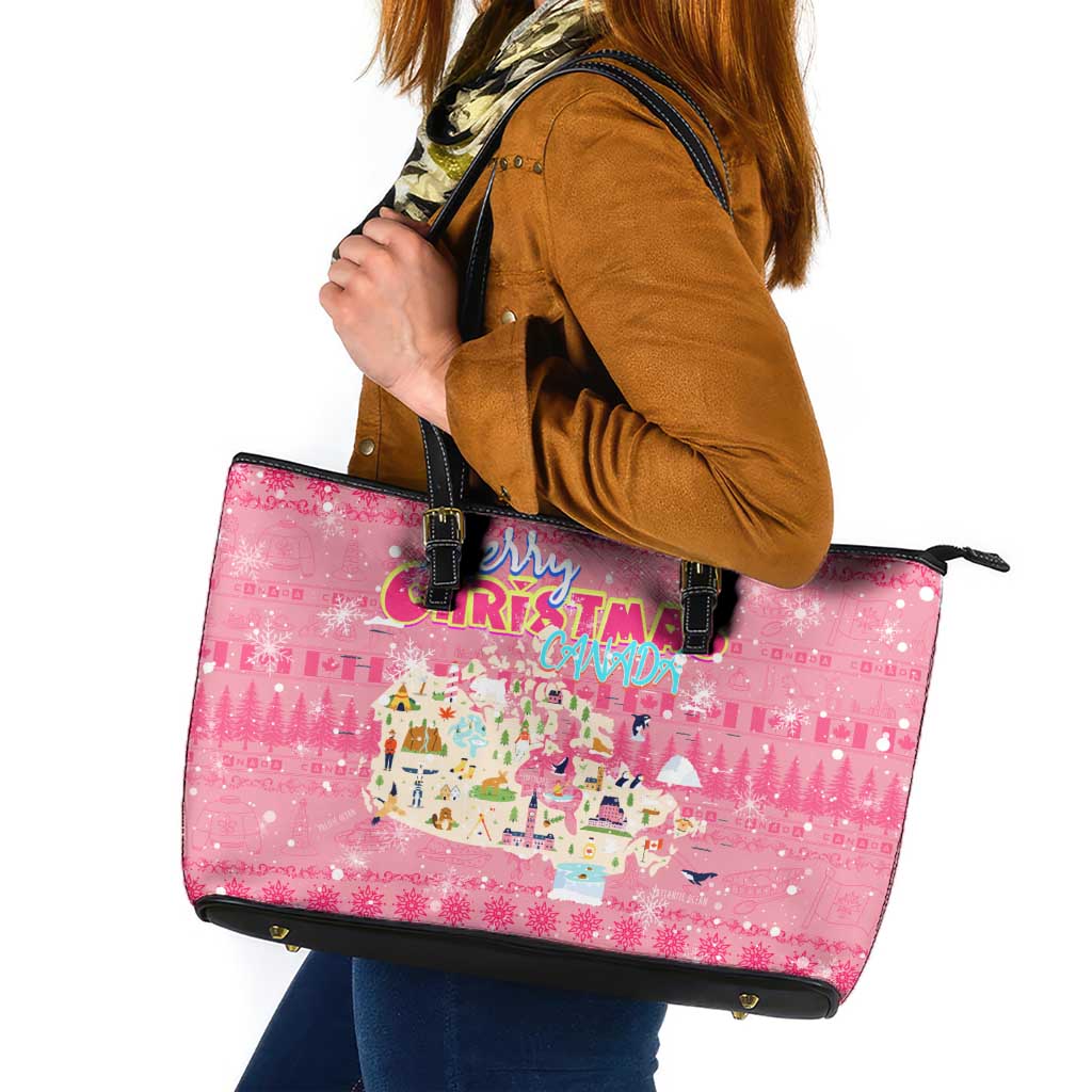 Merry Christmas Canada Leather Tote Bag Xmas Travel Map - Wonder Print Shop