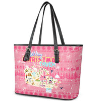 Merry Christmas Canada Leather Tote Bag Xmas Travel Map - Wonder Print Shop