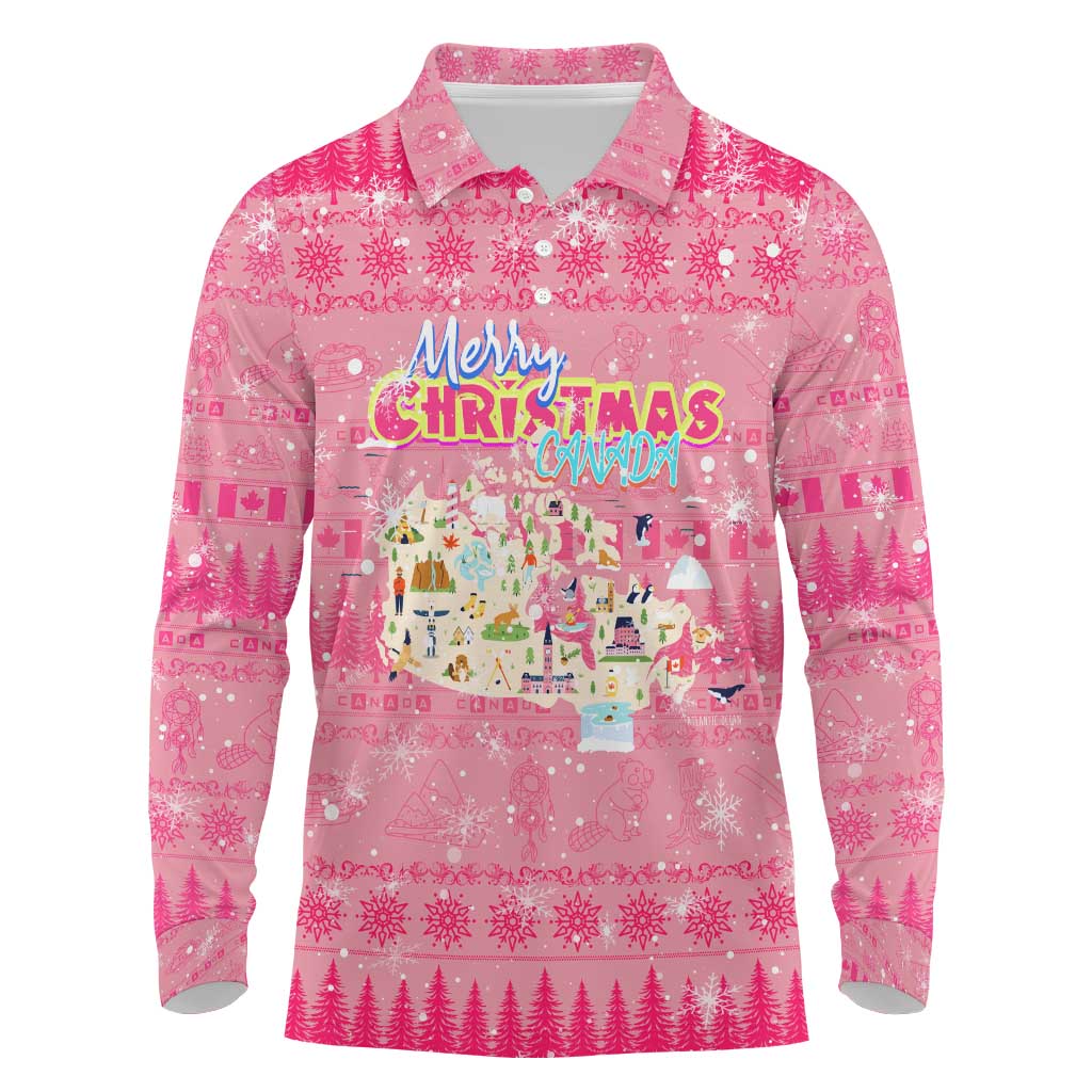 Merry Christmas Canada Long Sleeve Polo Shirt Xmas Travel Map - Wonder Print Shop