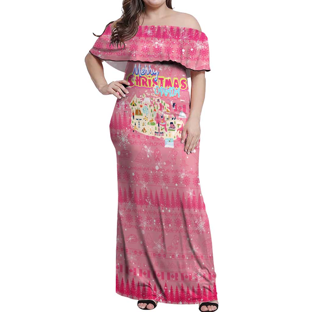 Merry Christmas Canada Off Shoulder Maxi Dress Xmas Travel Map - Wonder Print Shop
