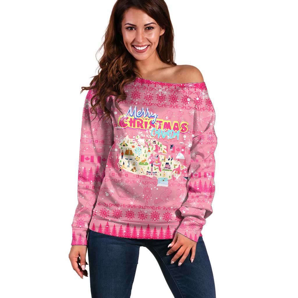 Merry Christmas Canada Off Shoulder Sweater Xmas Travel Map - Wonder Print Shop