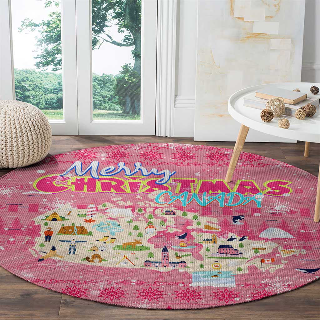 Merry Christmas Canada Round Carpet Xmas Travel Map - Wonder Print Shop