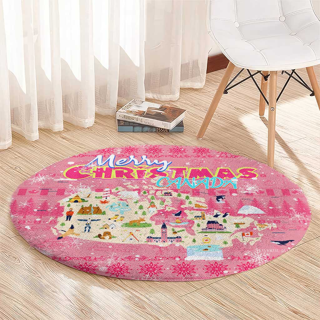 Merry Christmas Canada Round Carpet Xmas Travel Map - Wonder Print Shop