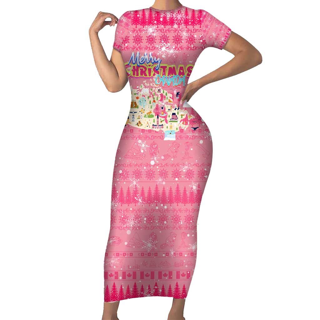 Merry Christmas Canada Short Sleeve Bodycon Dress Xmas Travel Map - Wonder Print Shop