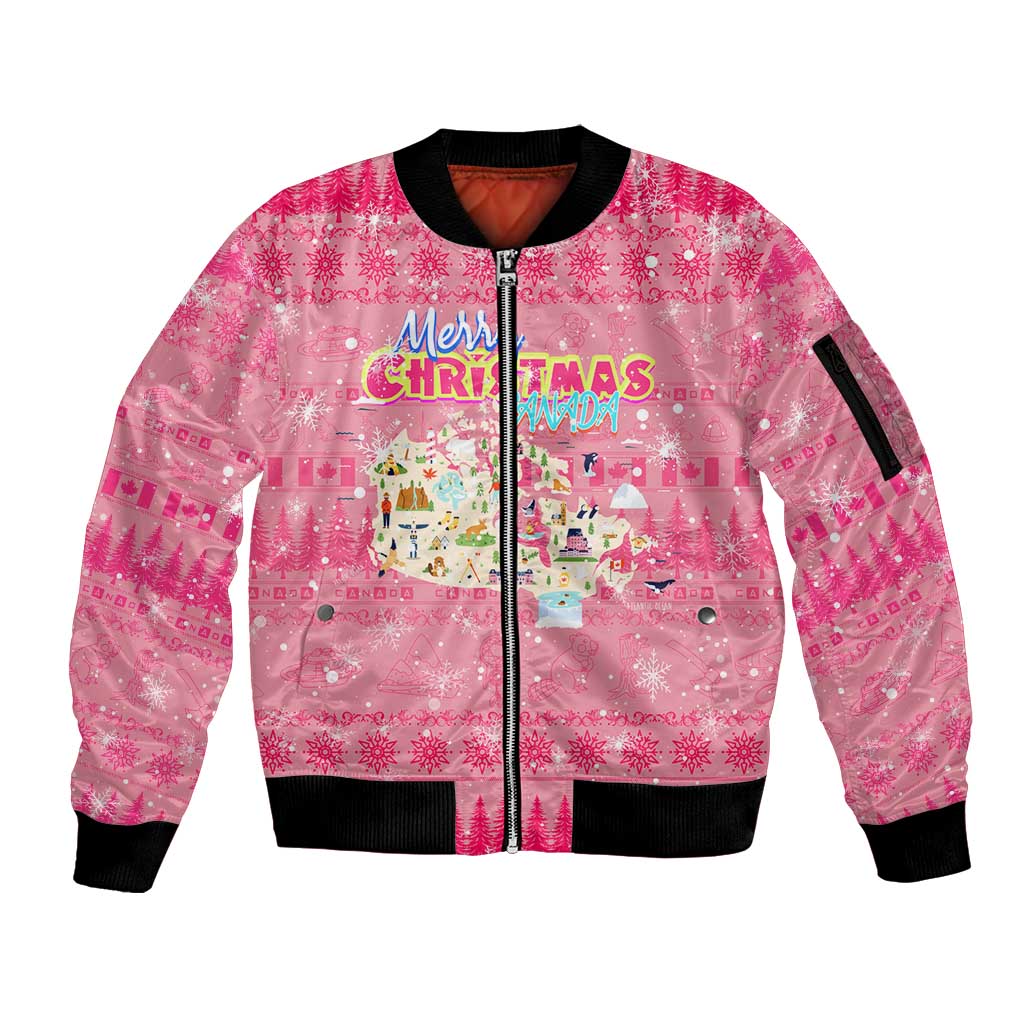 Merry Christmas Canada Sleeve Zip Bomber Jacket Xmas Travel Map - Wonder Print Shop