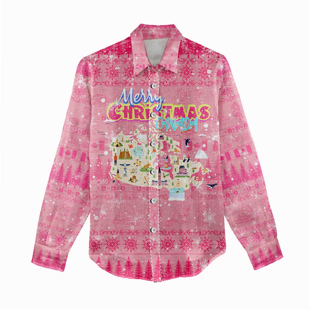 Merry Christmas Canada Women Casual Shirt Xmas Travel Map - Wonder Print Shop