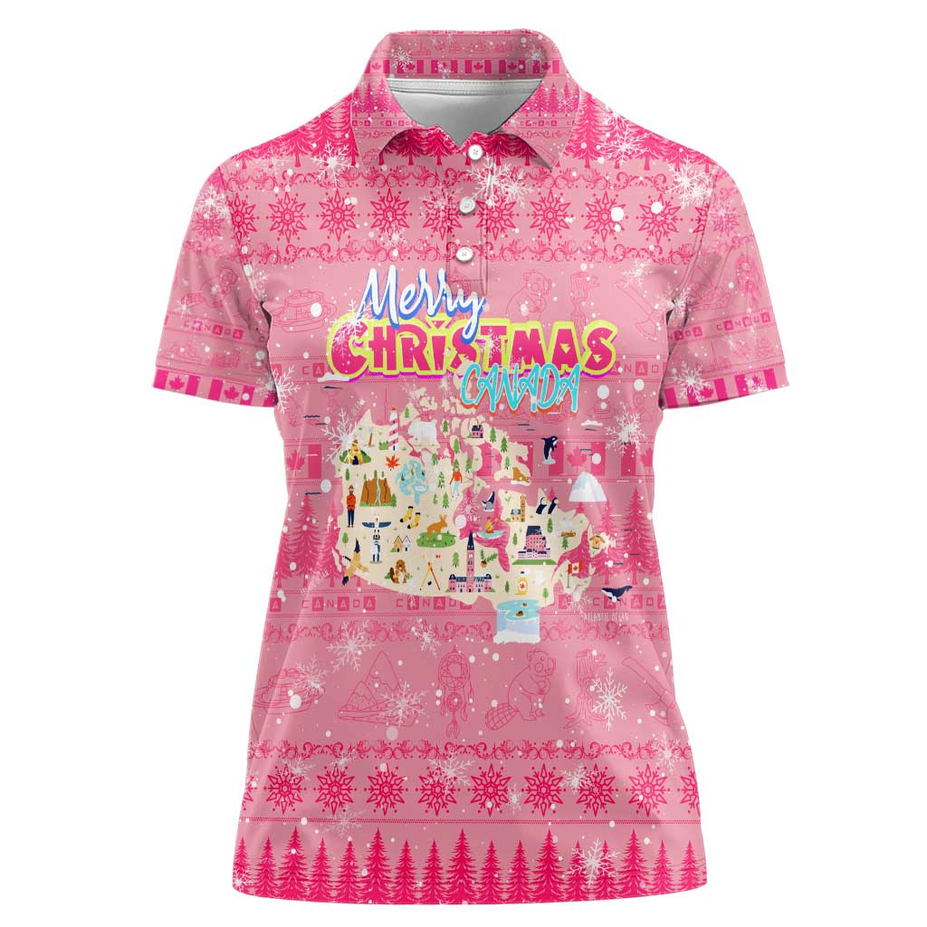 Merry Christmas Canada Women Polo Shirt Xmas Travel Map - Wonder Print Shop