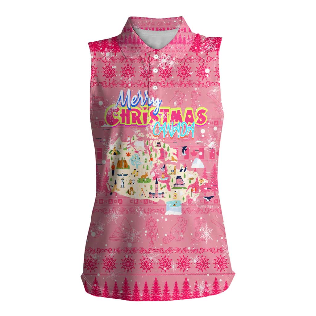 Merry Christmas Canada Women Sleeveless Polo Shirt Xmas Travel Map - Wonder Print Shop