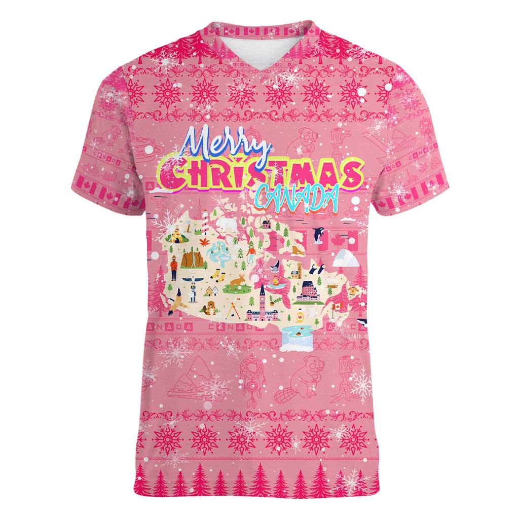 Merry Christmas Canada Women V-Neck T-Shirt Xmas Travel Map - Wonder Print Shop