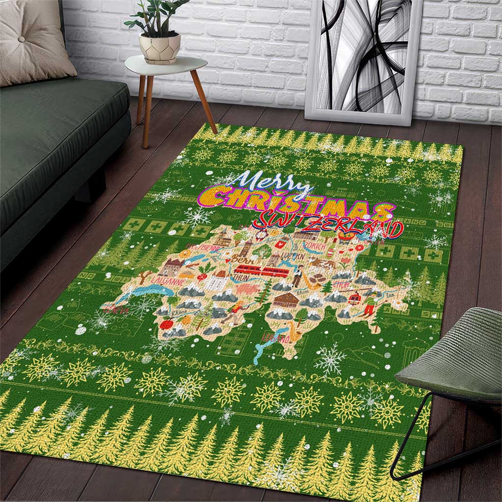 Merry Christmas Switzerland Area Rug Xmas Travel Map - Wonder Print Shop