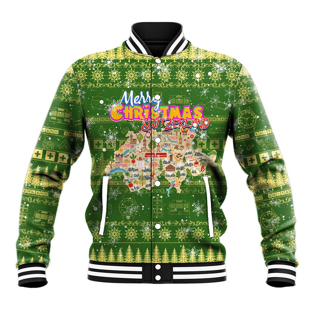 Merry Christmas Switzerland Baseball Jacket Xmas Travel Map - Wonder Print Shop