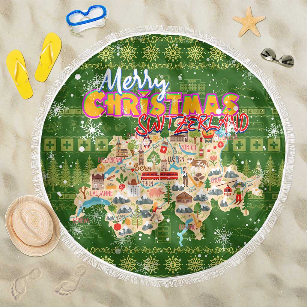 Merry Christmas Switzerland Beach Blanket Xmas Travel Map - Wonder Print Shop
