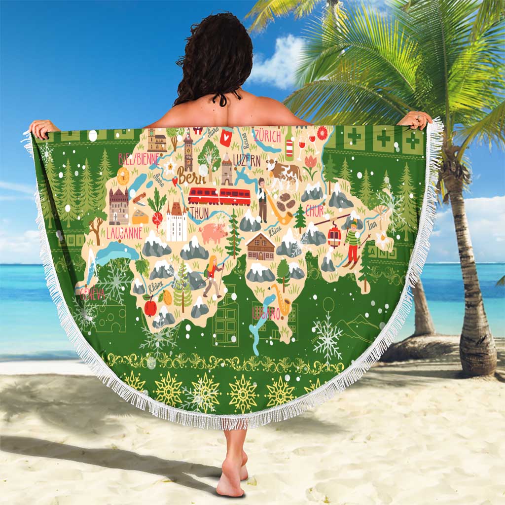 Merry Christmas Switzerland Beach Blanket Xmas Travel Map - Wonder Print Shop