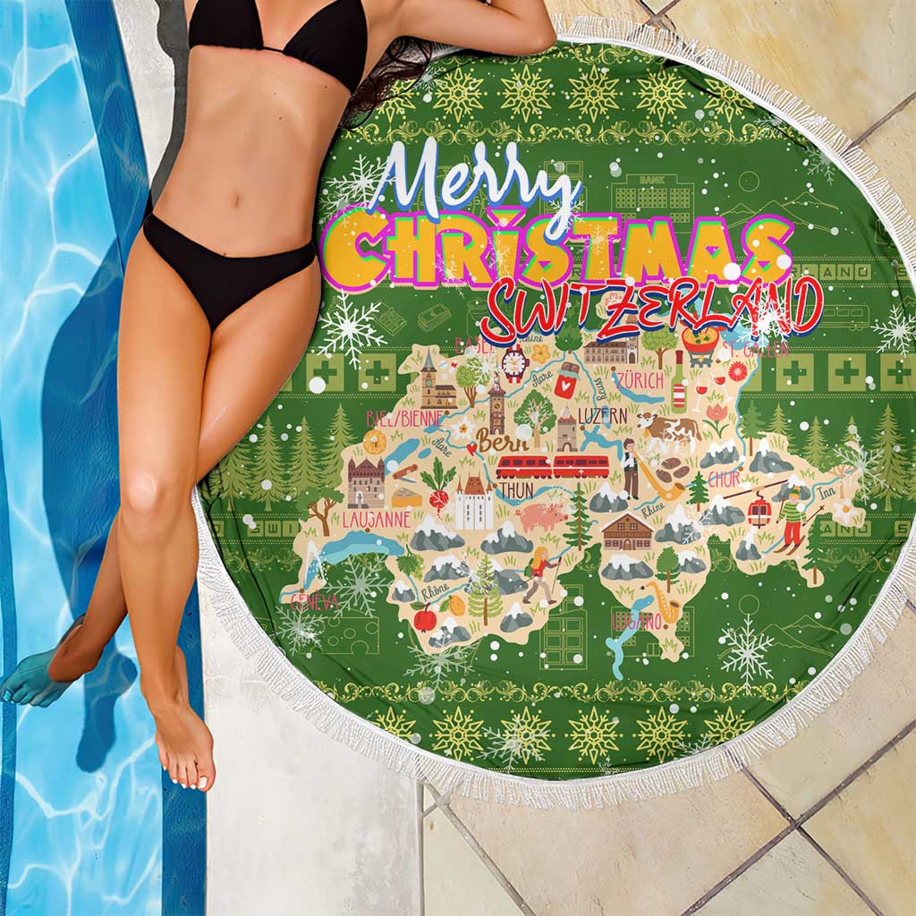 Merry Christmas Switzerland Beach Blanket Xmas Travel Map - Wonder Print Shop
