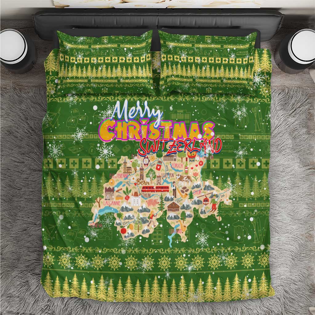 Merry Christmas Switzerland Bedding Set Xmas Travel Map - Wonder Print Shop