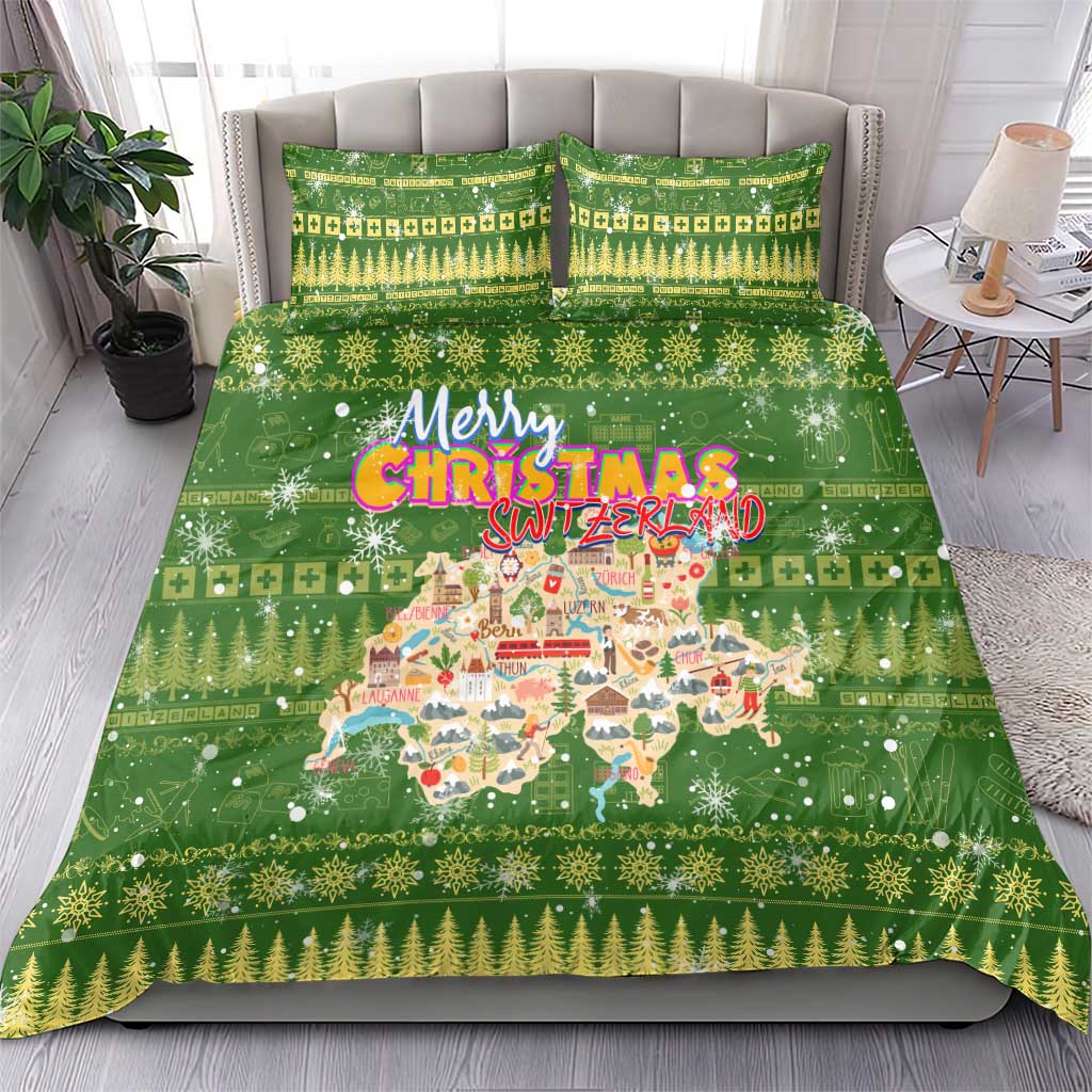 Merry Christmas Switzerland Bedding Set Xmas Travel Map - Wonder Print Shop