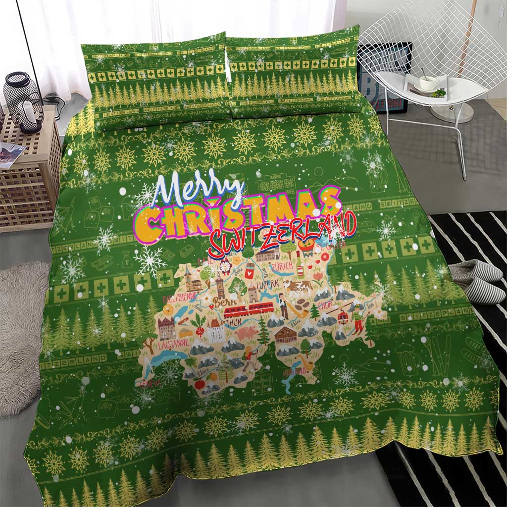 Merry Christmas Switzerland Bedding Set Xmas Travel Map - Wonder Print Shop