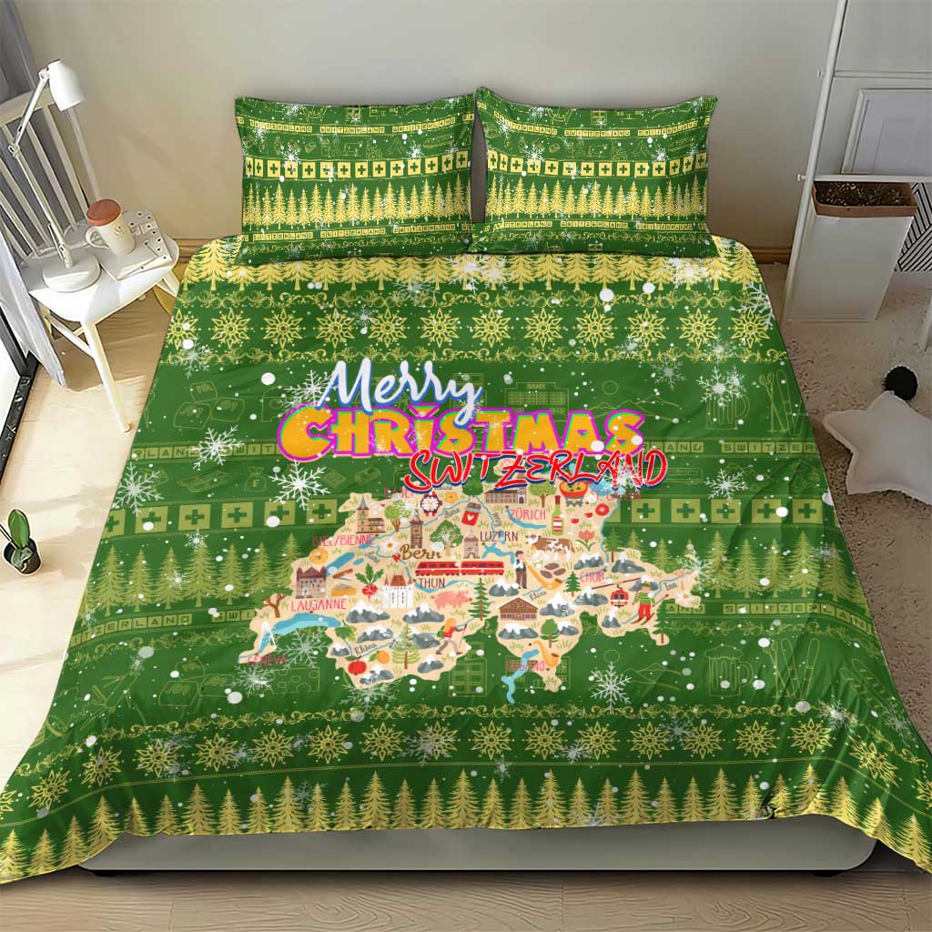 Merry Christmas Switzerland Bedding Set Xmas Travel Map - Wonder Print Shop