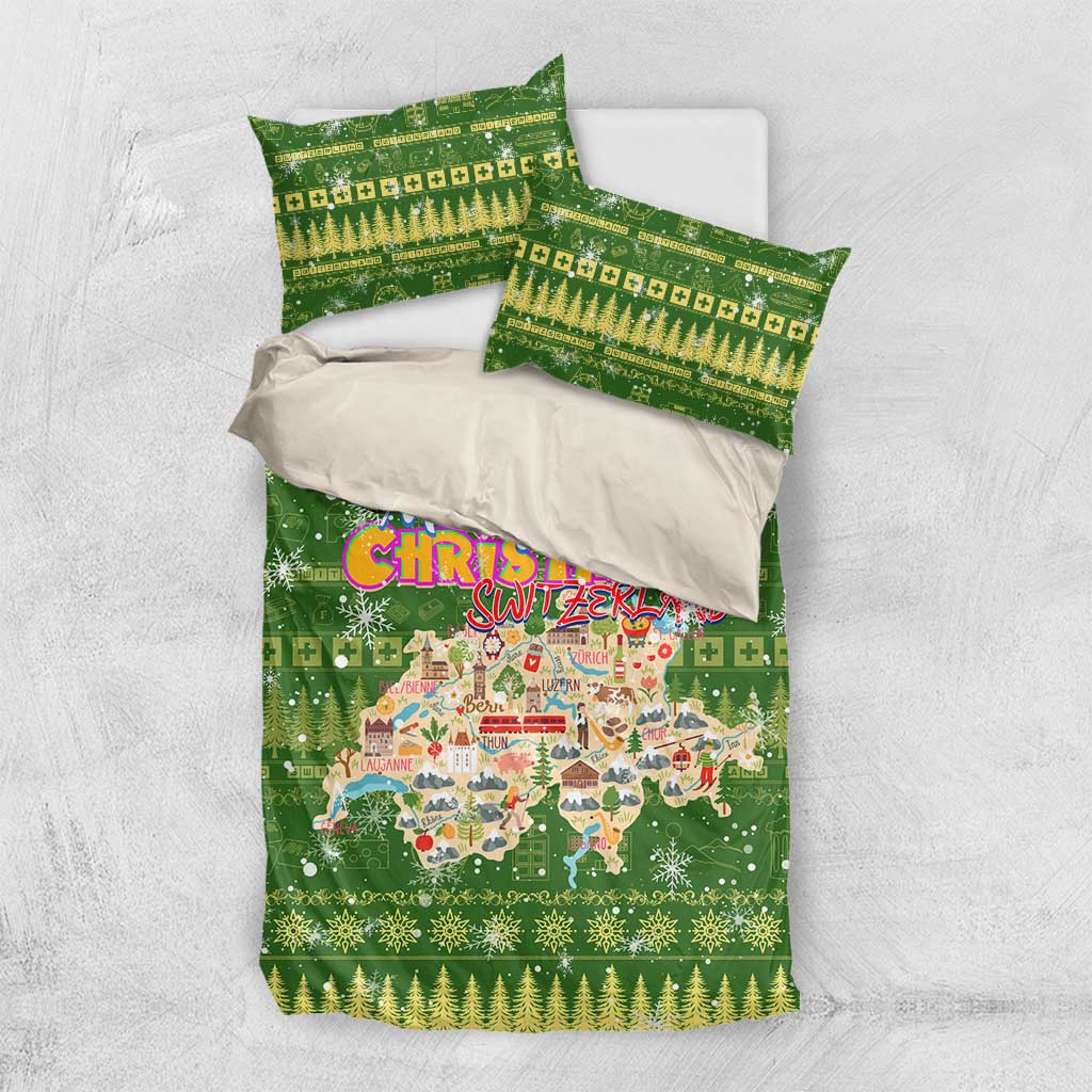 Merry Christmas Switzerland Bedding Set Xmas Travel Map - Wonder Print Shop