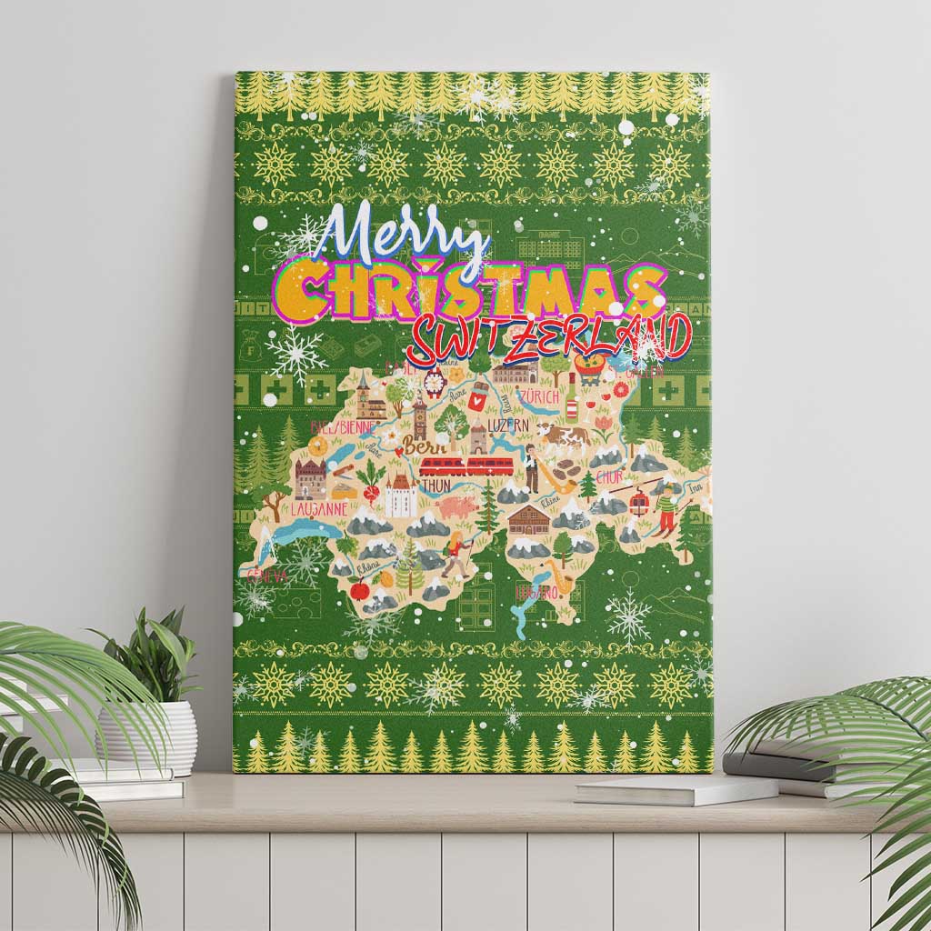 Merry Christmas Switzerland Canvas Wall Art Xmas Travel Map - Wonder Print Shop