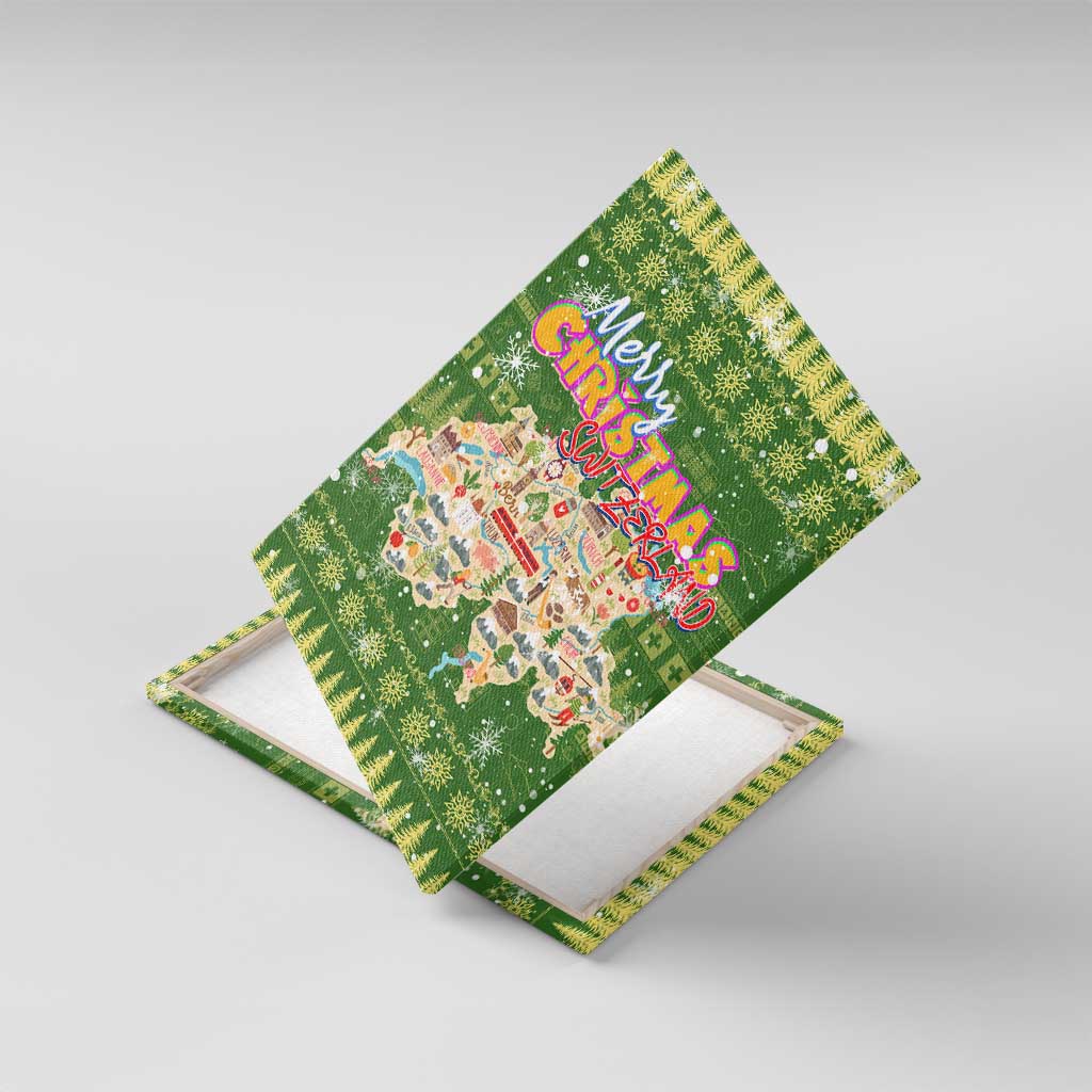 Merry Christmas Switzerland Canvas Wall Art Xmas Travel Map - Wonder Print Shop