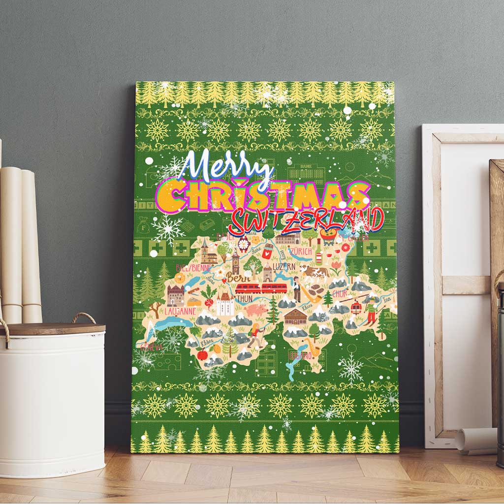 Merry Christmas Switzerland Canvas Wall Art Xmas Travel Map - Wonder Print Shop